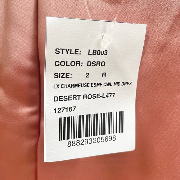 Dessy Lovely Esme Cowl-Neck Midi Tank Dress in Desert Rose Pink Women's 2 $187 - Picture 8 of 9